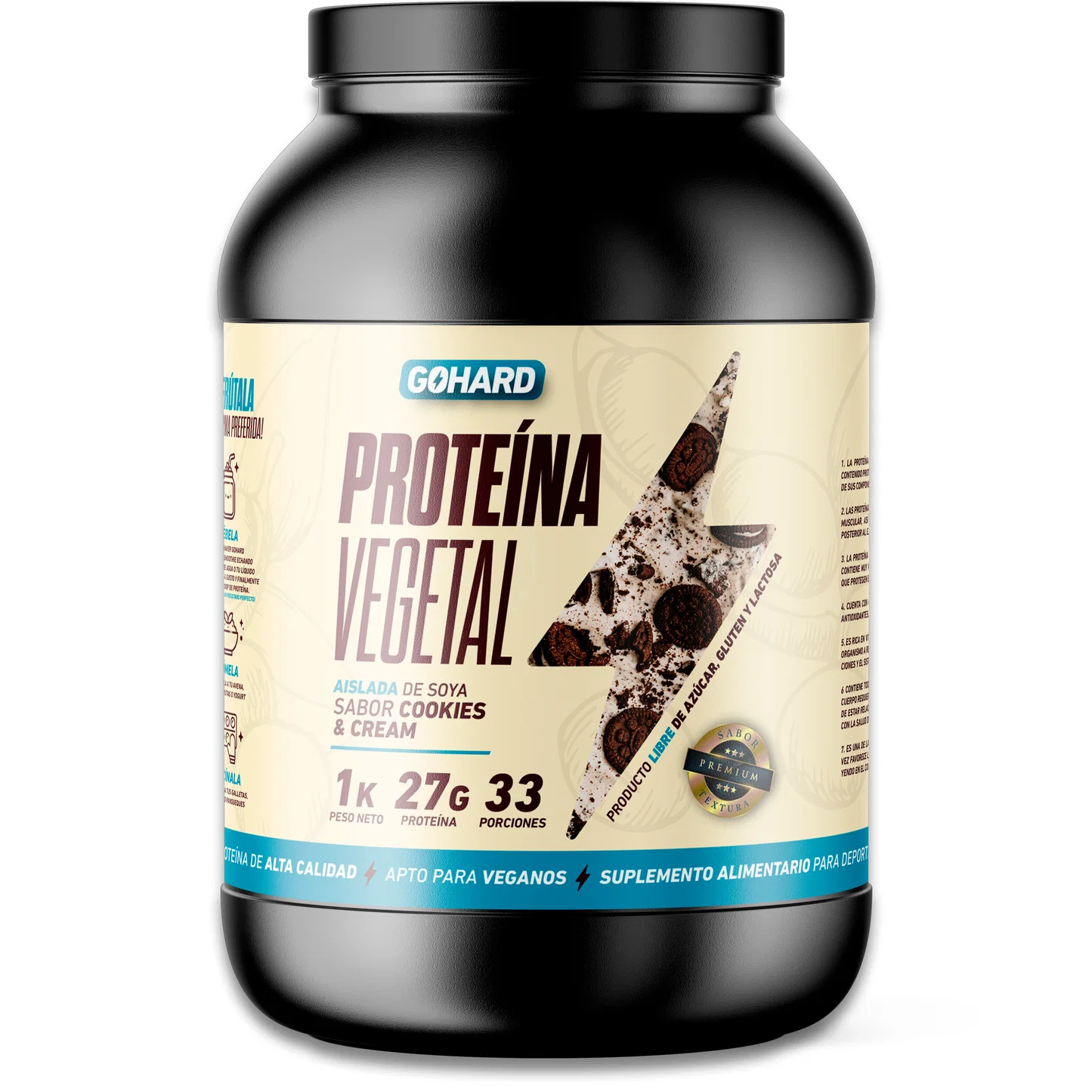 Proteína Vegetal Sabor Cookies and Cream - Aislada de Soya 27g Isolate Vegan GoHard